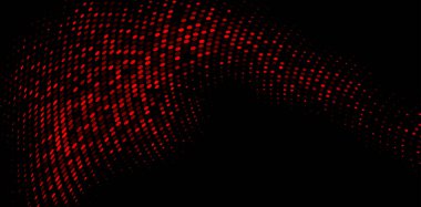 Kavisli kırmızı yarım ton noktalı soyut vektör siyahta bir dalga oluşturuyor. Modern mizah tarzında gradyan etkisi olan cesur ve dinamik tasarım..