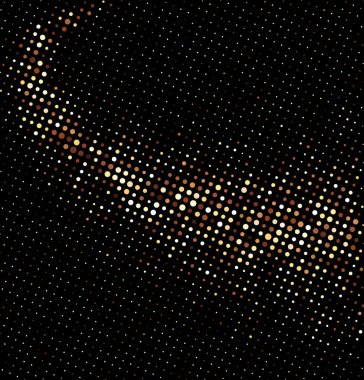 Altın kahverengi yarım ton noktalar siyah arkaplanda eğri bir eğim yaratır. Zarif modern tarzda vektör illüstrasyonu.