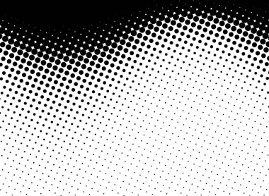Siyah yarım tonlu noktalar tepeden tırnağa eğimli bir eğim oluşturuyor. Retro ya da çizgi roman tarzı tasarımlar için vektör illüstrasyonu ideal.