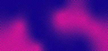 Derin mor bir arkaplan üzerinde canlı pembe yarım ton noktalı soyut vektör tasarımı. Dinamik noktalı dokusu olan retro çizgi roman esinlenilmiş desen.