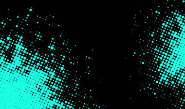 Siyah arka planda canlı turkuaz yarım ton nokta patlaması, modern dijital ve pop sanat projeleri için mükemmel. Vektör illüstrasyonu.