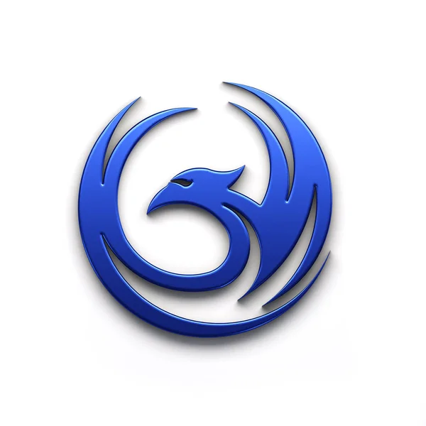 Phoenix Bird in Blue color logo icon circle with wings. 3D Rendering illustration isolated on white background