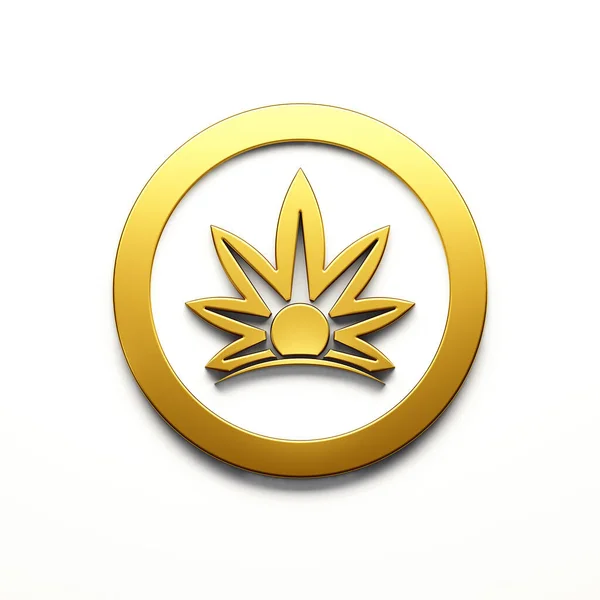 Marijuana minmalist leaves cannabis golden color style logo icon isolated on white background. 3D Render illustration