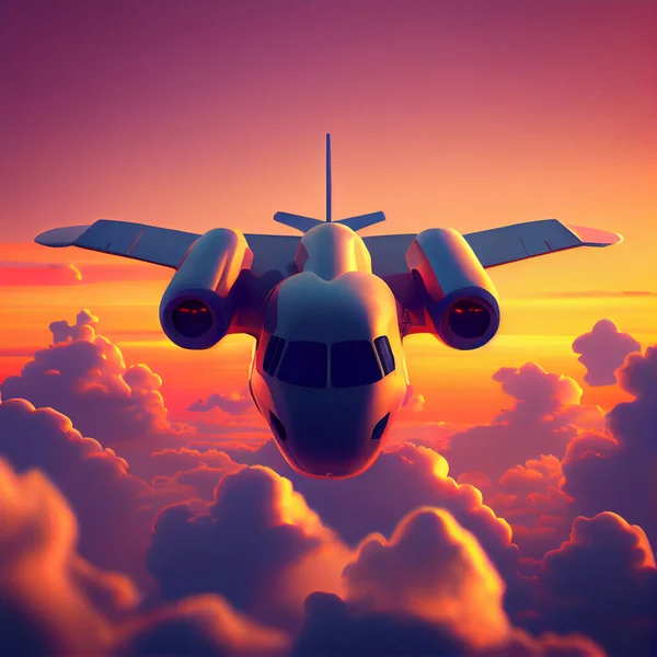 Nice Plane Flying Clouds Sunset — Stockfoto