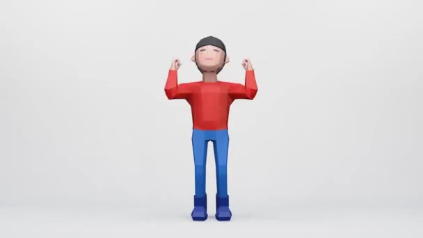 Щасливий Мультфільм Веселі Підтримка Піднятою Рукою — стокове відео