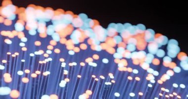 Veri transferi konsepti için yanıp sönen fiber optiğin 3d görüntüsü.