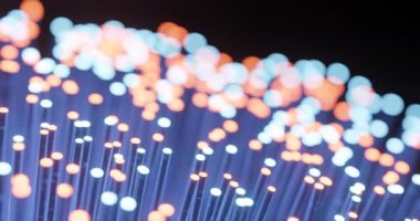 Veri transferi konsepti için yanıp sönen fiber optiğin 3d görüntüsü.