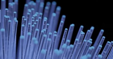 Veri transferi konsepti için yanıp sönen fiber optiğin 3d görüntüsü.