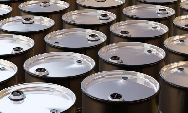 油用バレル容器の3Dレンダリング 倉庫内の貯蔵のための化学 — ストック写真