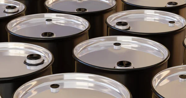 三维渲染装机油和化学品的桶式容器 供储存在仓库 — 图库照片