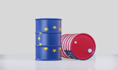 Politik kavram için ayrıştırılmış 3D petrol varilleri.