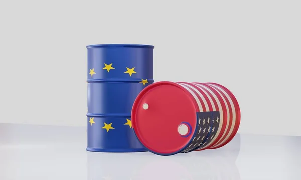 Изолированный Рендеринг Нефтяных Баррелей Флагом Политической Концепции — стоковое фото