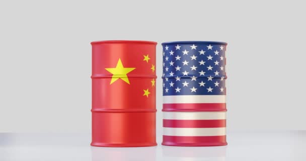Barril Petróleo Bandera Estados Unidos China — Vídeos de Stock
