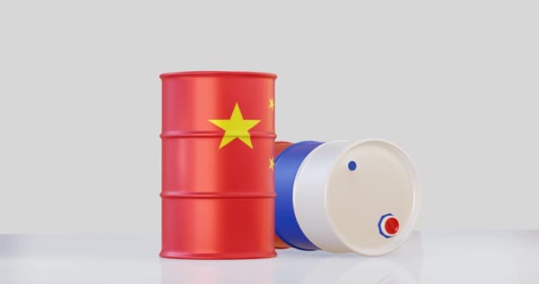 中国的石油桶和俄罗斯国旗 — 图库视频影像