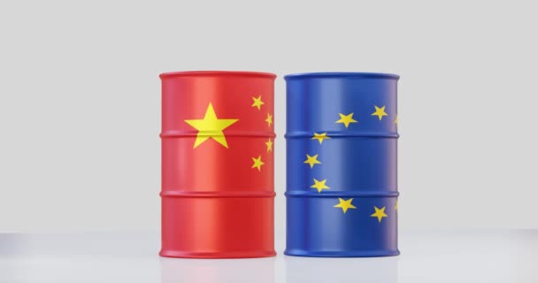 Barril Petróleo Euro China Bandeira — Vídeo de Stock