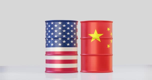 Ölfass Der Flagge Der Usa Und Chinas — Stockvideo