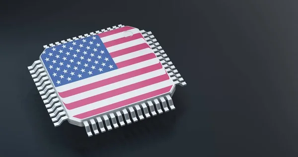 Render Microchip Semiconductor Chip Countries Flag Supply Chain Concept — Foto de Stock