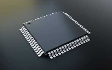  3d render of microchip or semiconductor chip, for computin or technology concept.