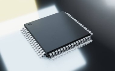  3d render of microchip or semiconductor chip, for computin or technology concept.