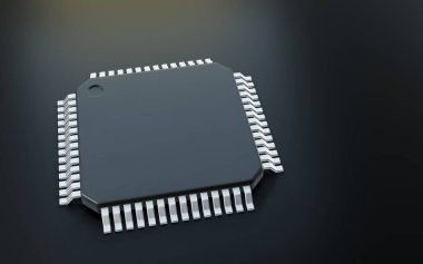  3d render of microchip or semiconductor chip, for computin or technology concept.