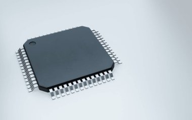  3d render of microchip or semiconductor chip, for computing.