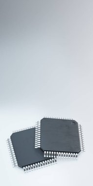  3d render of microchip or semiconductor chip, for computing.