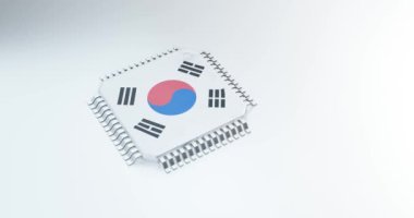 3d render of microchip or semiconductor chip in korea flag, for computing.