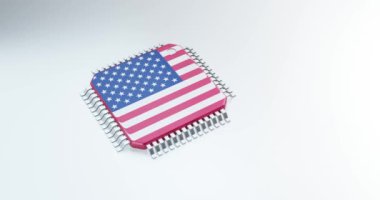 ABD bayrağındaki 3D mikroçip ya da yarı iletken çip, hesaplama için.