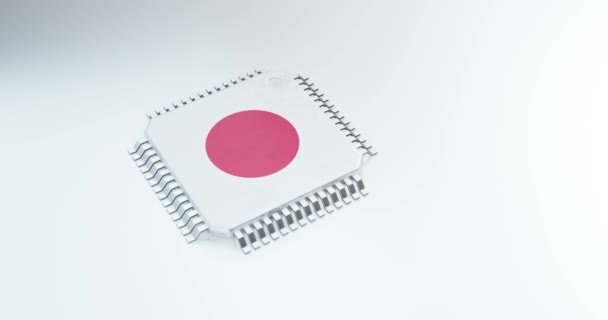 日本のフラグ内のマイクロチップ又は半導体チップの3Dレンダリング 計算用 — ストック動画