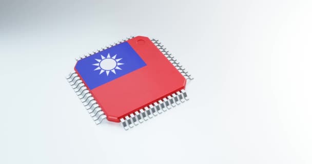 Renderização Microchip Chip Semicondutor Taiwan República Bandeira China Para Computação — Vídeo de Stock