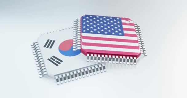 Рендеринг Полупроводника Цепочки Поставок Промышленных Технологий Флаг Южной Кореи Сша — стоковое видео
