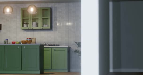 Mekan Tasarımı Konsepti Için Geceleri Mutfak Tasarımı — Stok video