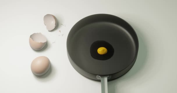 Hacer Huevo Crudo Agrietado Para Nutritivo Desayuno Una Sartén — Vídeo de stock