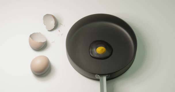 Καθιστούν Ραγισμένο Ωμό Αυγό Για Θρεπτικά Πρωινό Ένα Τηγάνι — Αρχείο Βίντεο