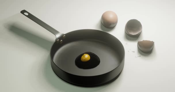 Renderować Pęknięte Surowe Jajko Pożywne Lub Śniadanie Patelni — Wideo stockowe