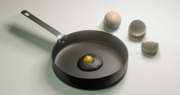 Καθιστούν Ραγισμένο Ωμό Αυγό Για Θρεπτικά Πρωινό Ένα Τηγάνι — Αρχείο Βίντεο