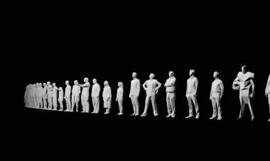 3D insan figürlerinin toplum, tüketiciler, ticari veya sosyal meseleler için kalabalık olarak yorumlanması.