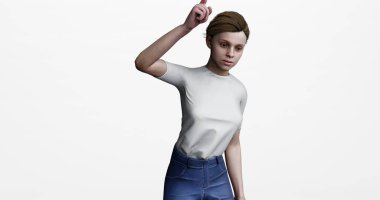 3D kadın, kadın, kız ya da bayan şikayetçi ve sinirli bir şekilde tartışıyor