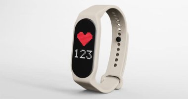 Arka planda 3 boyutlu akıllı bant, fitness saati, spor bilekliği veya fitness aktivite izleyicisi görüntüleyicisi izole edildi.