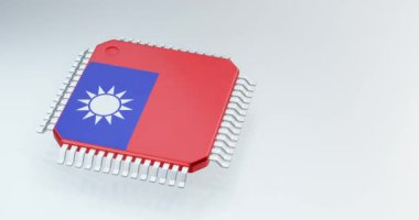 3d render of microchip or semiconductor chip in Taiwan, republic of china flag, for computing.