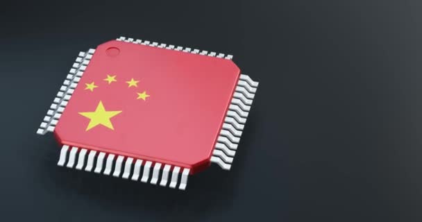 Render Microchip Semiconductor Chip China Flag Computing — стоковое видео