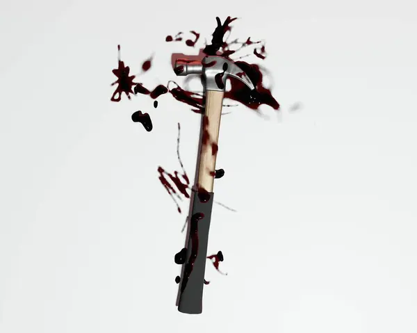 犯罪現場や暴力コンセプトのための血液汚れのハンマーの3Dレンダリング — ストック写真