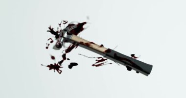 Suç mahalli veya şiddet konsepti için kan lekeli 3D çekiç.