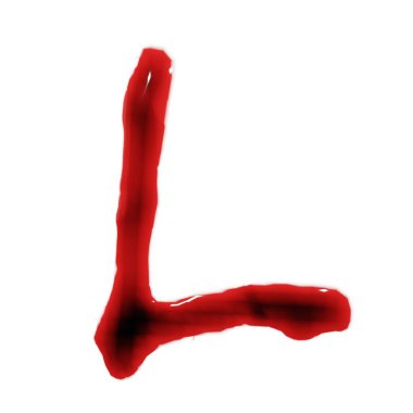 Beyaz 3 boyutlu kan kırmızı şarap alfabesiyle izole edilmiş.