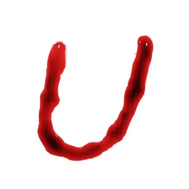 Beyaz 3 boyutlu kan kırmızı şarap alfabesiyle izole edilmiş.