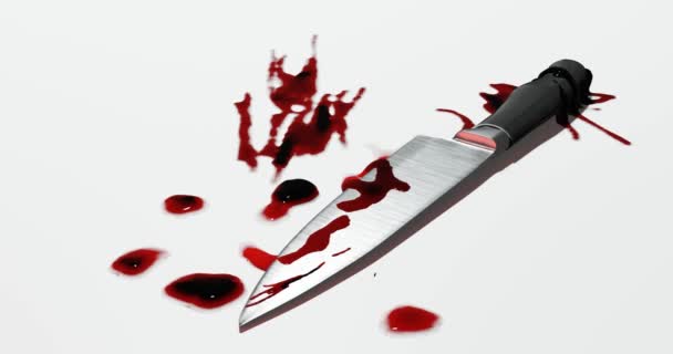 Rendering Coltello Cucina Con Macchia Sangue Scena Del Crimine Concetto — Video Stock
