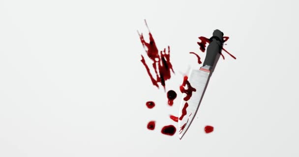 Рендеринг Кухонного Ножа Пятном Крови Места Преступления Концепции Домашнего Насилия — стоковое видео
