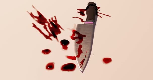 Рендеринг Кухонного Ножа Пятном Крови Места Преступления Концепции Домашнего Насилия — стоковое видео