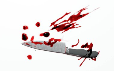 Suç mahalli ya da aile içi şiddet kavramı için kan lekeli mutfak bıçağı.