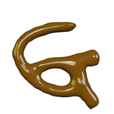 Gurme ambalaj tasarımı için çikolatalı sıvı alfabe yazı tipi üzerine izole edilmiş 3d görüntüleme